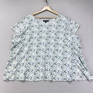 Ellos Floral Cotton T-Shirt Womens‎ 4X White Short Sleeve Crewneck Garden